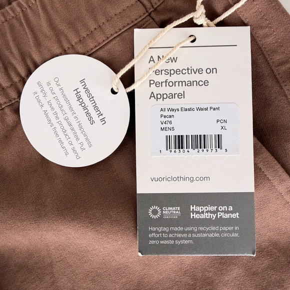 Vuori All Ways Elastic Waist Pant Mens XL Pecan Brown Cotton Twill Stretch NWT - Picture 8 of 14